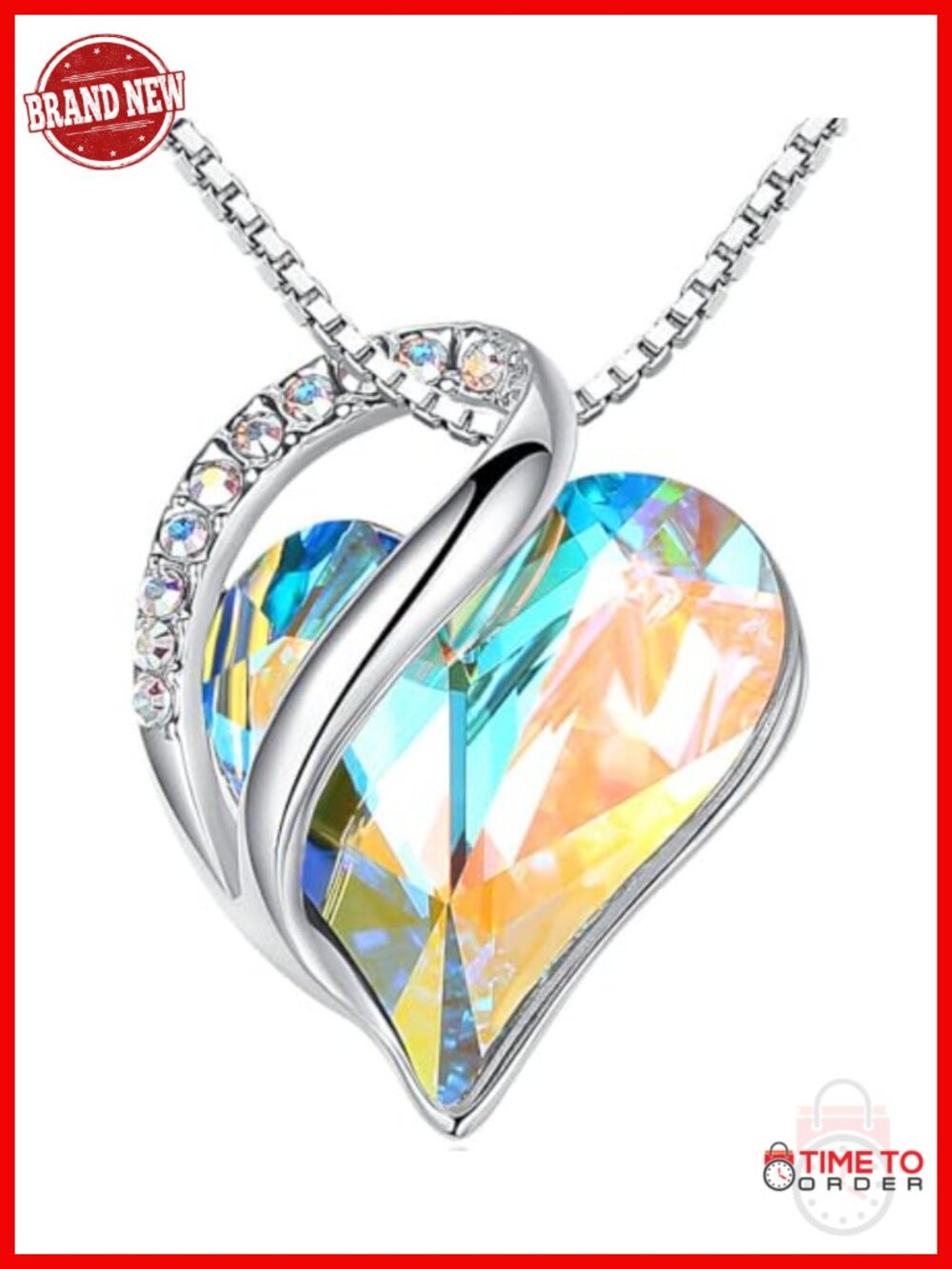 Infinity Love Birthstone Crystal Heart Pendant Necklace Silver Plated